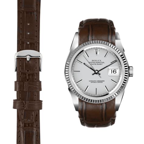 rolex datejust brown crocodile strap with tang buckle|rolex datejust leather band.